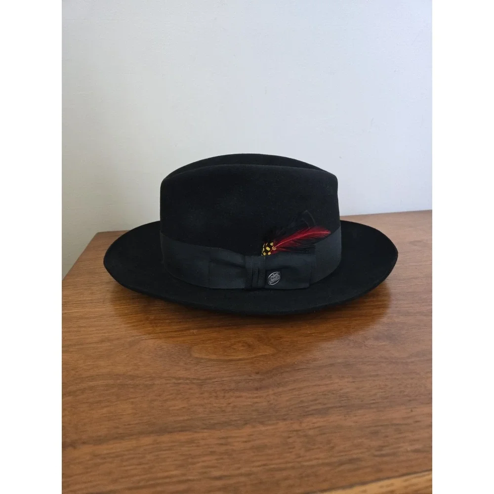 Vintage Stetson Royal Deluxe Fedora The Temple 7 1/2 Black Fur Felt Hat